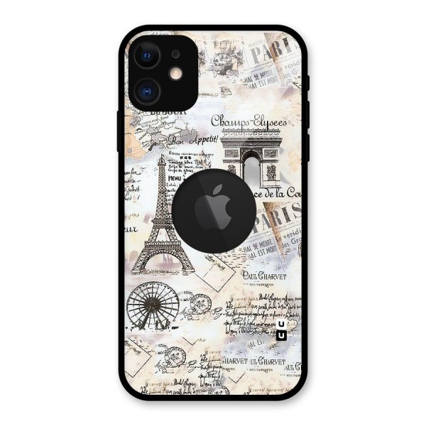 Paris Paper Glass Back Case for iPhone 11 Logo Cut