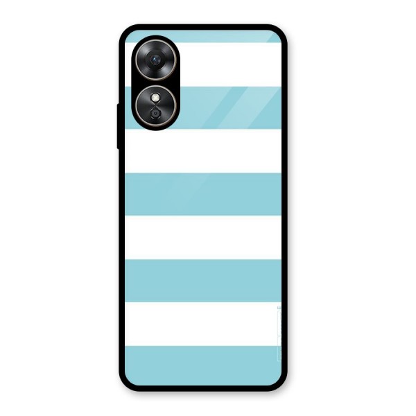 Pastel Blue White Stripes Glass Back Case for Oppo A17