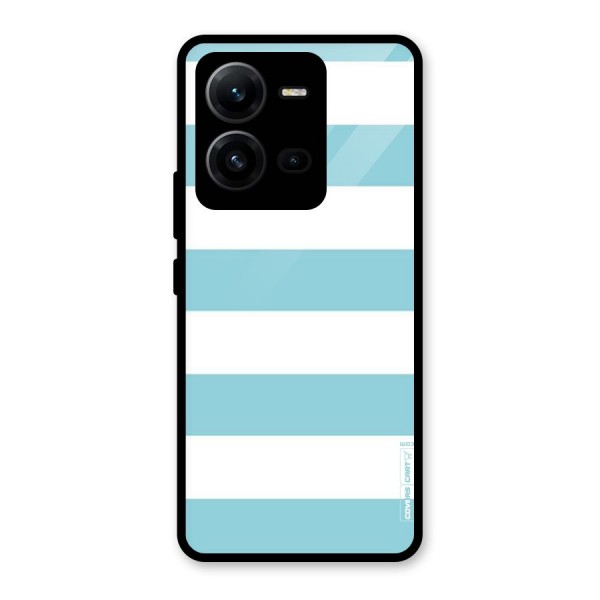 Pastel Blue White Stripes Glass Back Case for Vivo V25