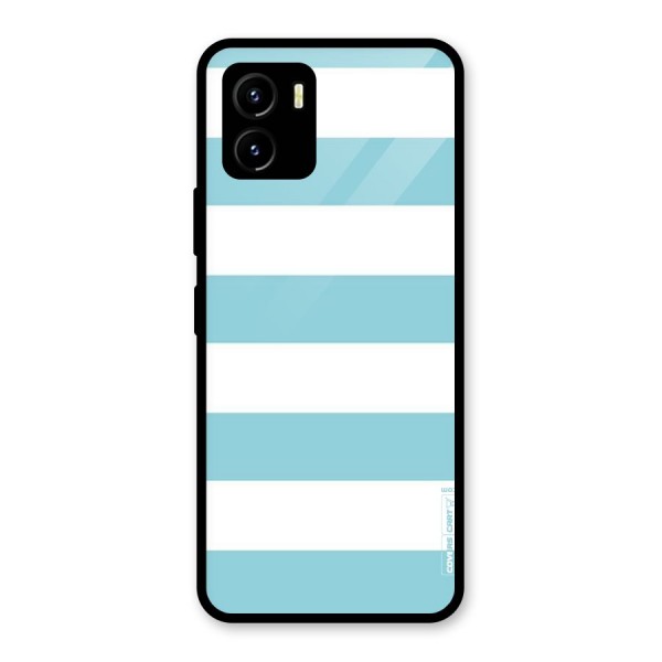 Pastel Blue White Stripes Glass Back Case for Vivo Y15s