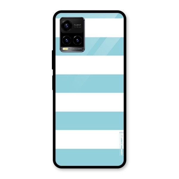 Pastel Blue White Stripes Glass Back Case for Vivo Y21A