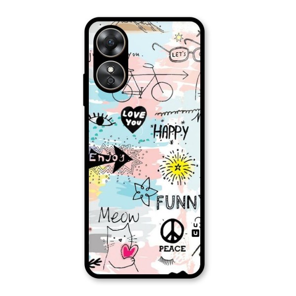 Peace And Funny Glass Back Case for Oppo A17