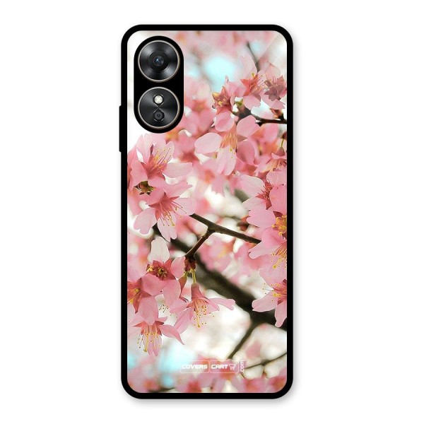 Peach Floral Glass Back Case for Oppo A17