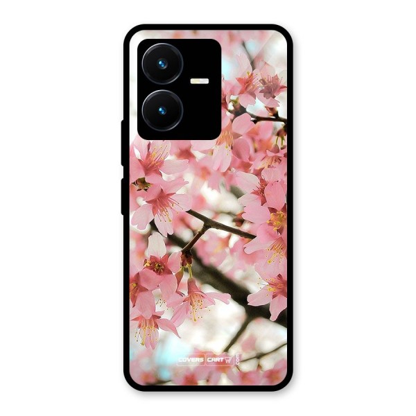 Peach Floral Glass Back Case for Vivo Y22