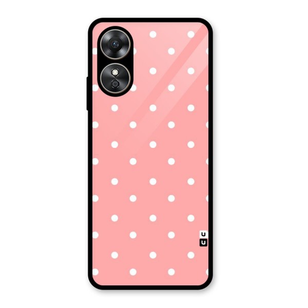 Peach Polka Pattern Glass Back Case for Oppo A17