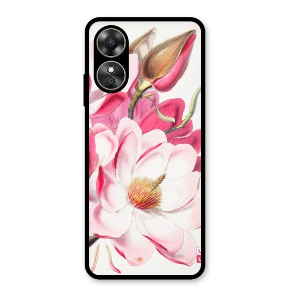 Pink Beautiful Flower Glass Back Case for Oppo A17