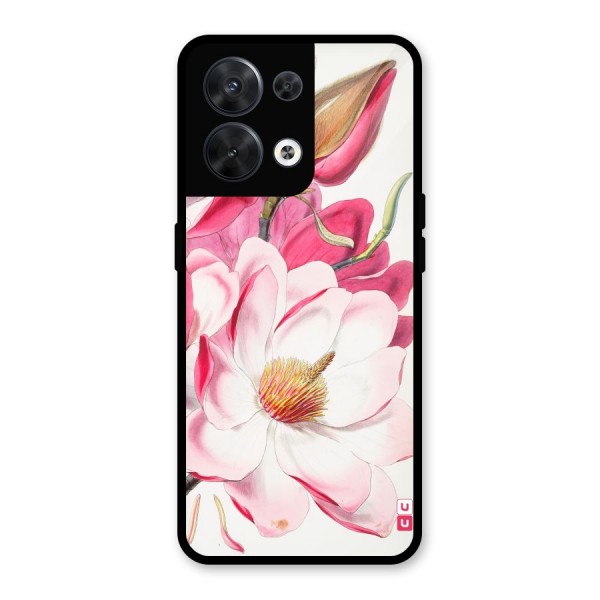 Pink Beautiful Flower Glass Back Case for Oppo Reno8 5G