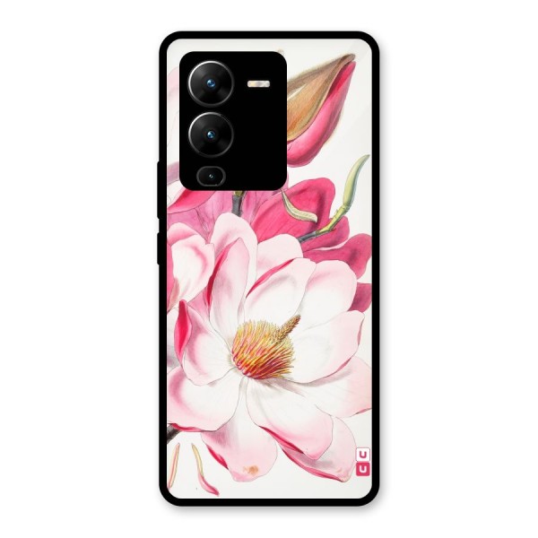 Pink Beautiful Flower Glass Back Case for Vivo V25 Pro