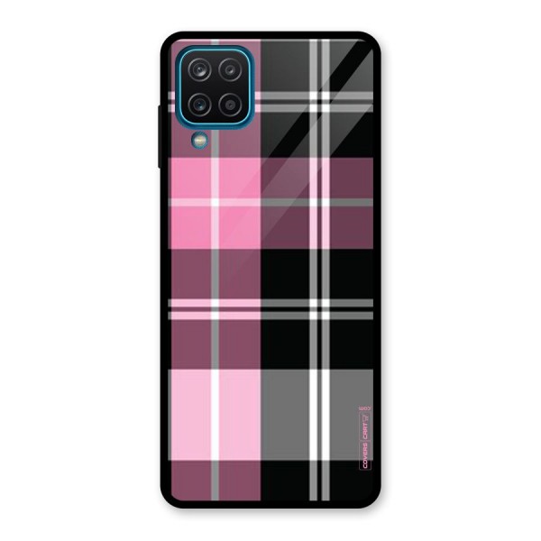 Pink Black Check Glass Back Case for Galaxy A12