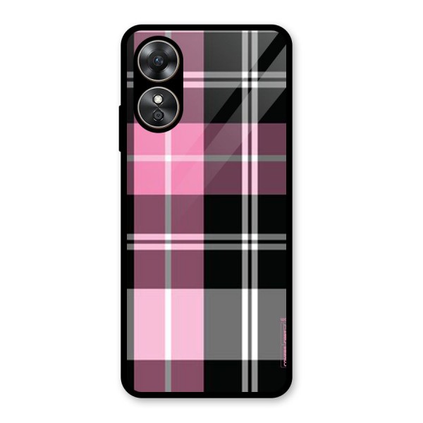 Pink Black Check Glass Back Case for Oppo A17