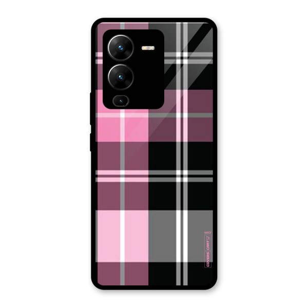 Pink Black Check Glass Back Case for Vivo V25 Pro