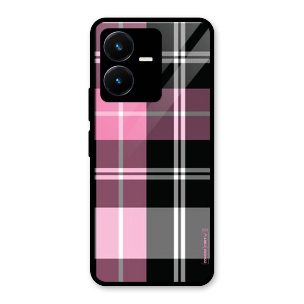 Pink Black Check Glass Back Case for Vivo Y22