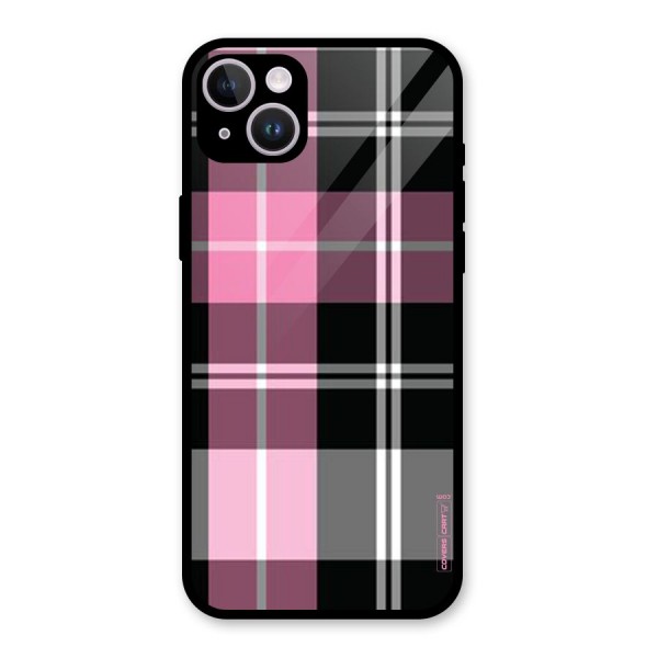 Pink Black Check Glass Back Case for iPhone 14 Plus