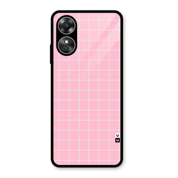 Pink Checks Glass Back Case for Oppo A17