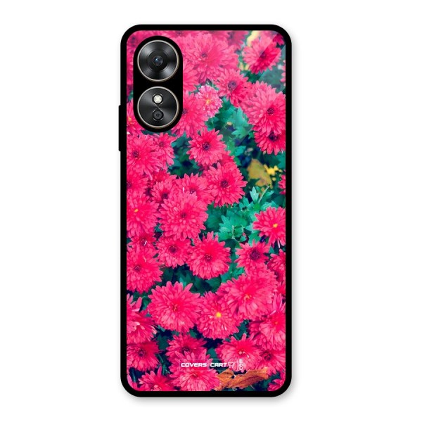 Pink Flowers Glass Back Case for Oppo A17