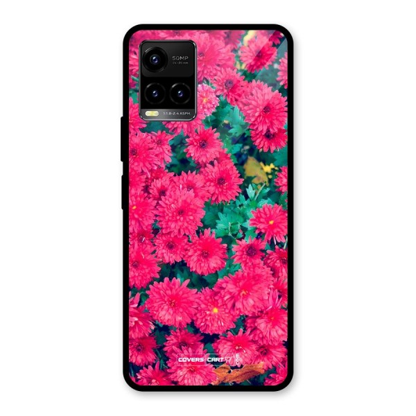 Pink Flowers Glass Back Case for Vivo Y21G