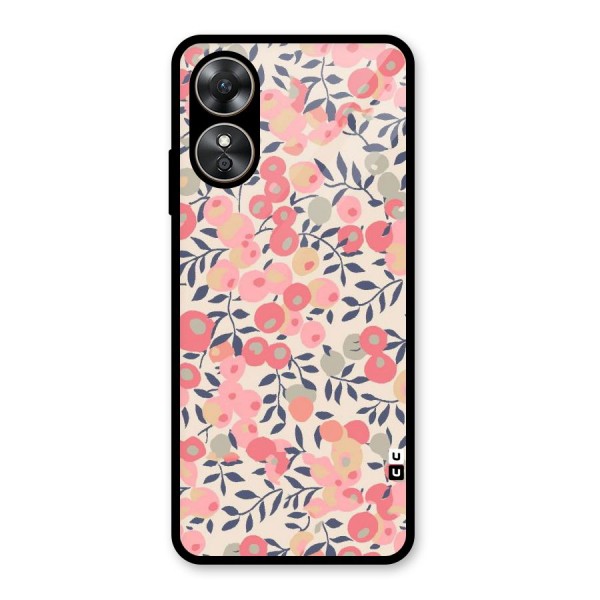 Pink Leaf Pattern Glass Back Case for Oppo A17