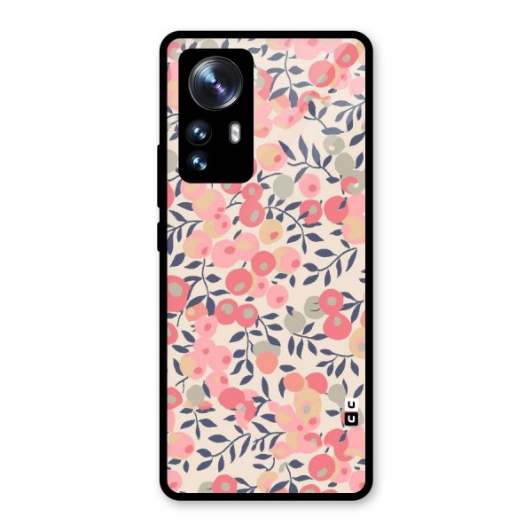 Pink Leaf Pattern Glass Back Case for Xiaomi 12 Pro