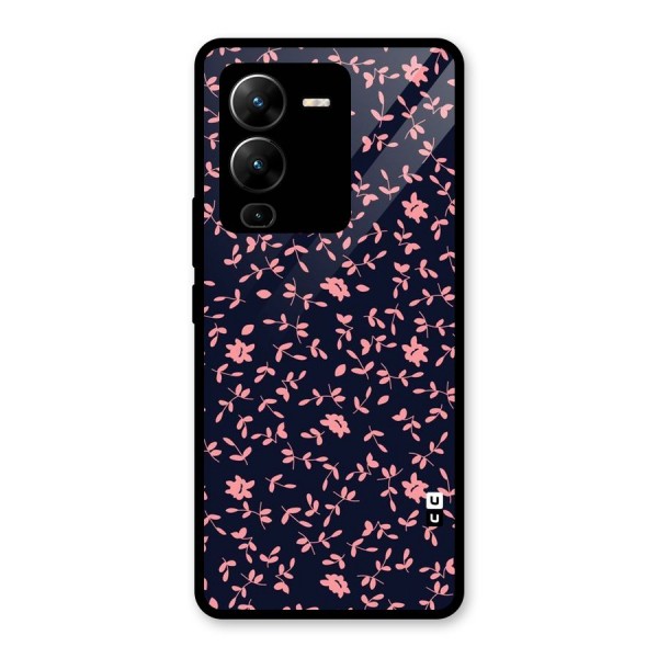 Pink Plant Design Glass Back Case for Vivo V25 Pro