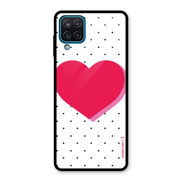 Pink Polka Heart Glass Back Case for Galaxy A12