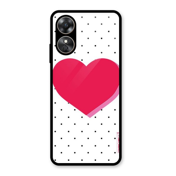 Pink Polka Heart Glass Back Case for Oppo A17