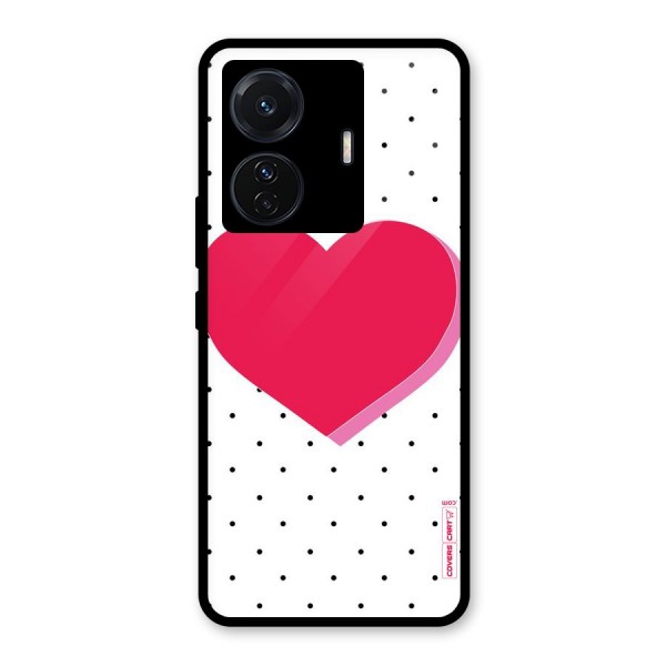 Pink Polka Heart Glass Back Case for Vivo T1 Pro