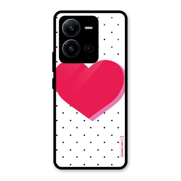 Pink Polka Heart Glass Back Case for Vivo V25