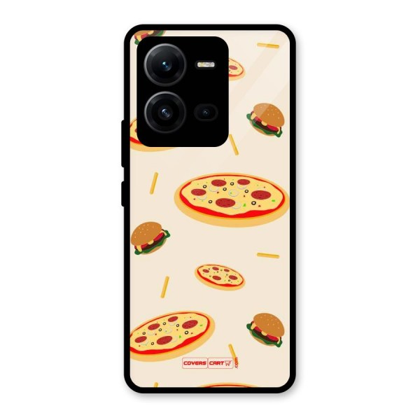 Pizza and Burger Love Glass Back Case for Vivo V25