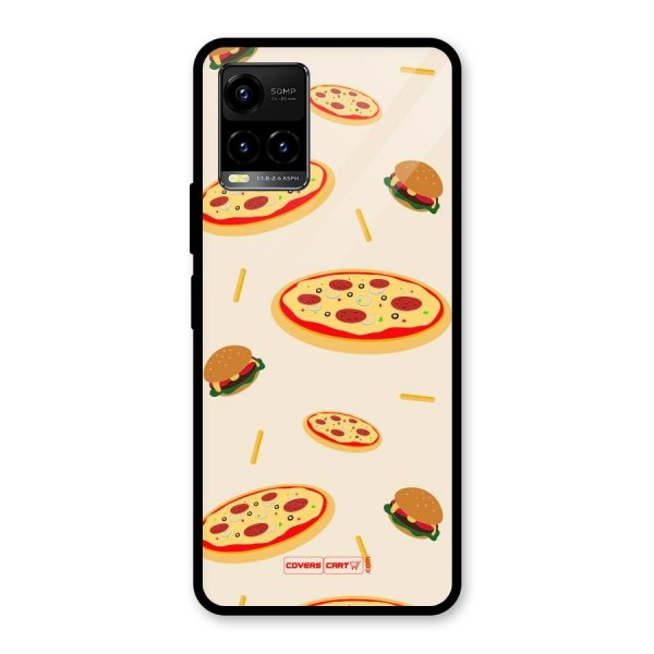 Pizza and Burger Love Glass Back Case for Vivo Y33s