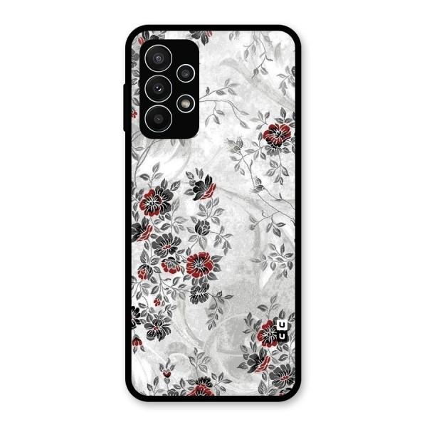 Pleasing Grey Floral Glass Back Case for Galaxy A23