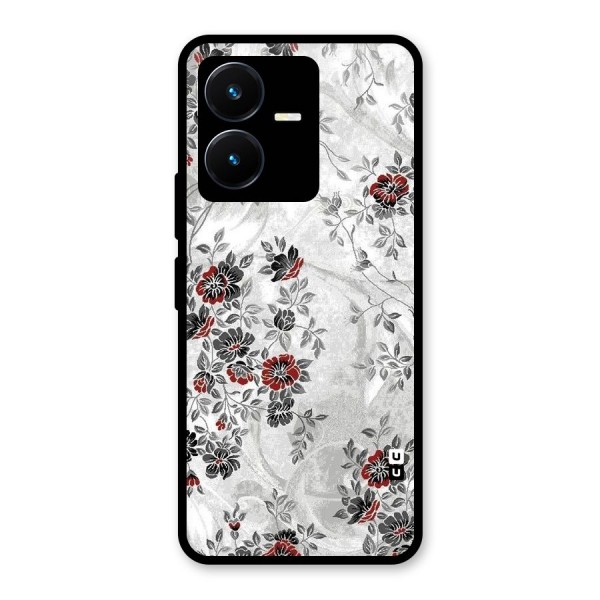 Pleasing Grey Floral Glass Back Case for Vivo Y22