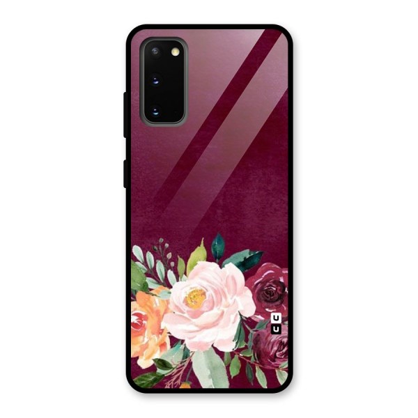 Plum Floral Design Glass Back Case for Galaxy S20