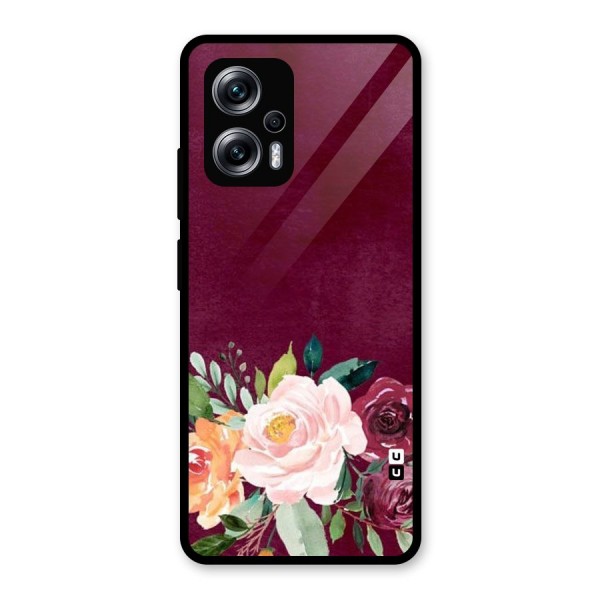 Plum Floral Design Glass Back Case for Redmi K50i