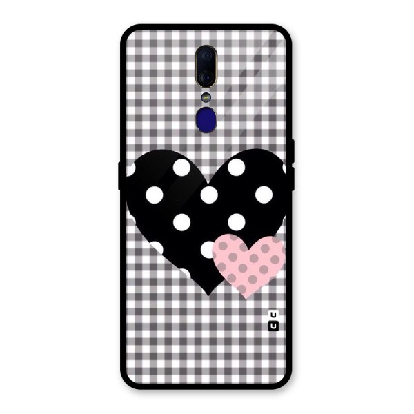 Polka Check Hearts Glass Back Case for Oppo F11