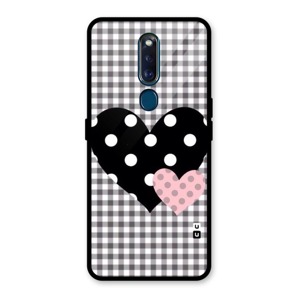 Polka Check Hearts Glass Back Case for Oppo F11 Pro