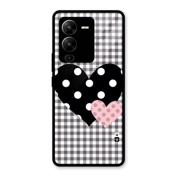 Polka Check Hearts Glass Back Case for Vivo V25 Pro