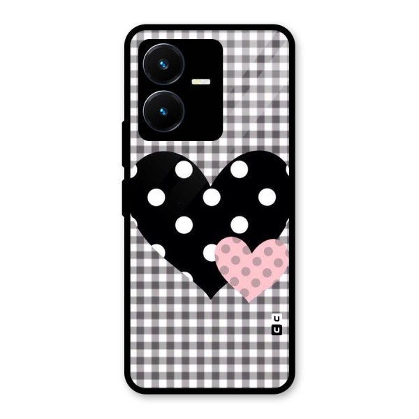 Polka Check Hearts Glass Back Case for Vivo Y22