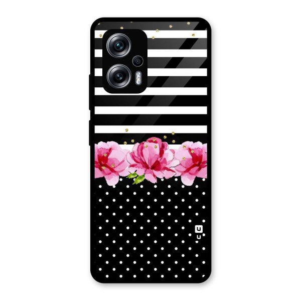 Polka Floral Stripes Glass Back Case for Redmi K50i