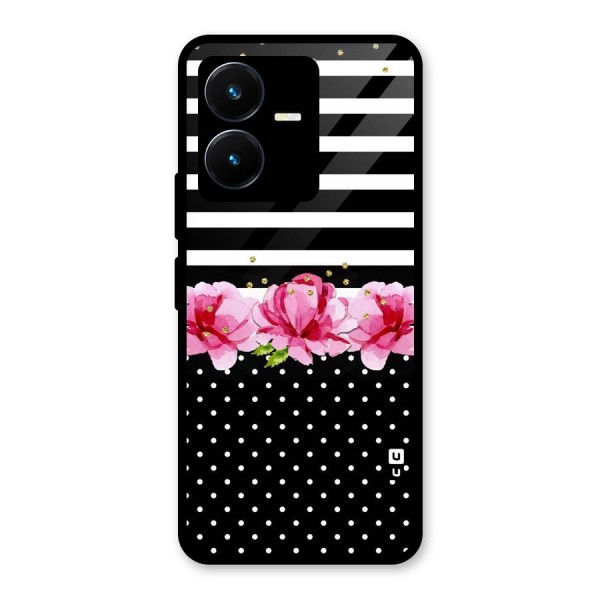 Polka Floral Stripes Glass Back Case for Vivo Y22