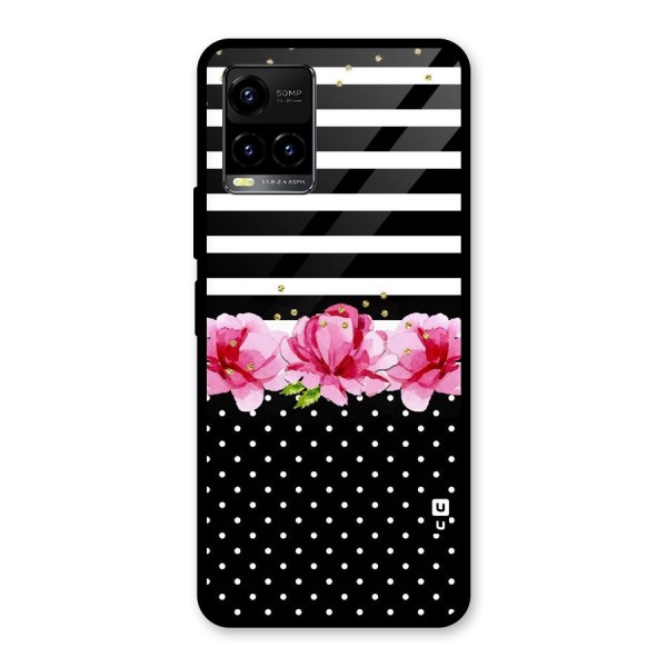 Polka Floral Stripes Glass Back Case for Vivo Y33s