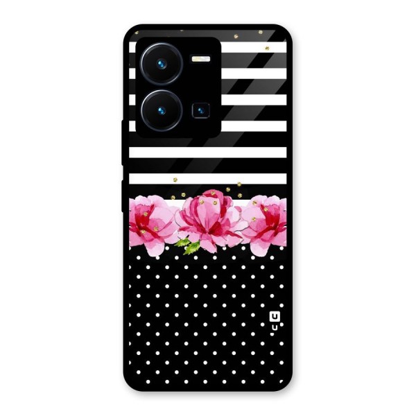 Polka Floral Stripes Glass Back Case for Vivo Y35