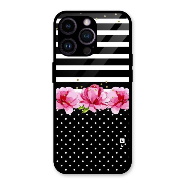 Polka Floral Stripes Glass Back Case for iPhone 14 Pro Max