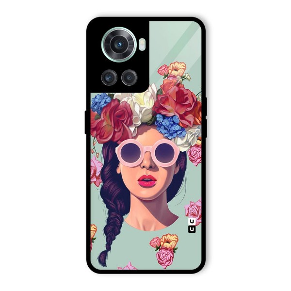 Pretty Girl Florals Illustration Art Glass Back Case for OnePlus 10R