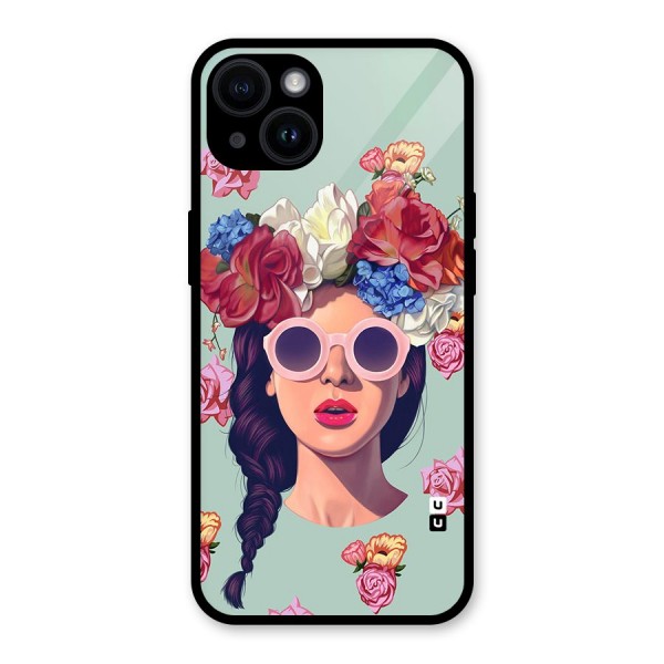 Pretty Girl Florals Illustration Art Glass Back Case for iPhone 14