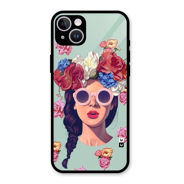 Pretty Girl Florals Illustration Art Glass Back Case for iPhone 14 Plus