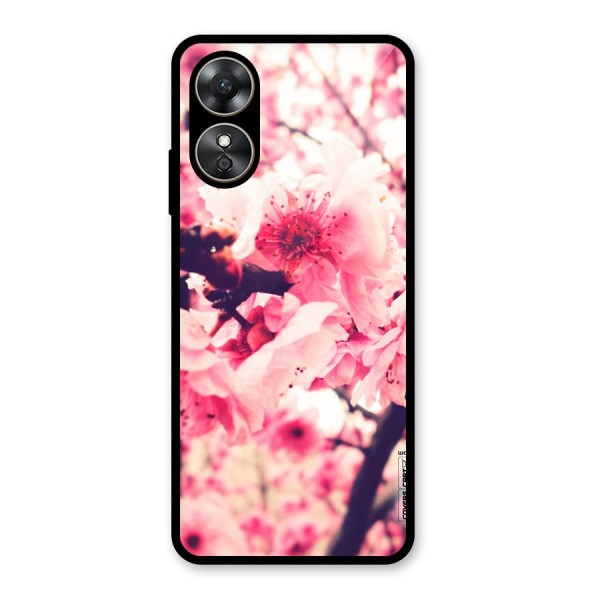 Pretty Pink Flowers Glass Back Case for Oppo A17