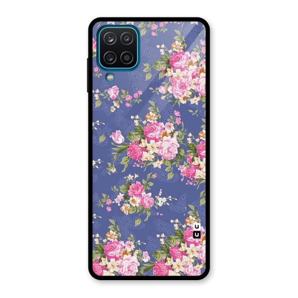 Purple Pink Floral Glass Back Case for Galaxy A12