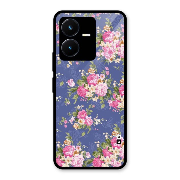 Purple Pink Floral Glass Back Case for Vivo Y22