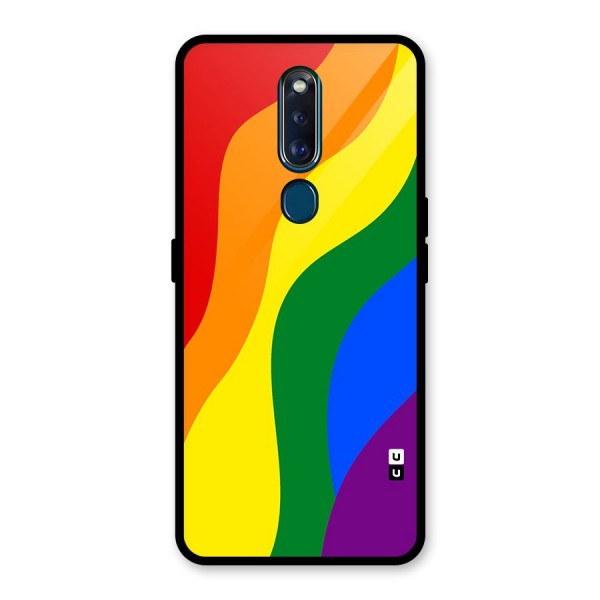 Rainbow Slant Curves Glass Back Case for Oppo F11 Pro