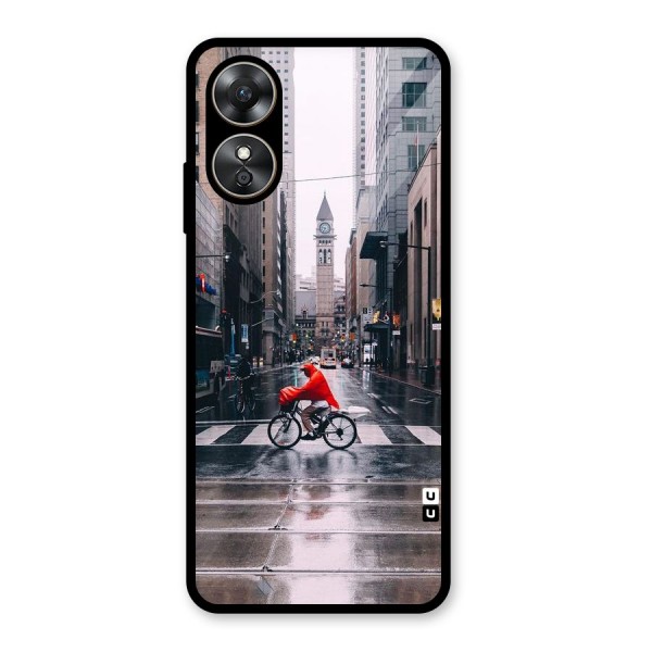 Red Bicycle Street Glass Back Case for Oppo A17